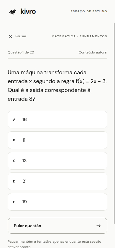 Tela real de uma questão de Matemática com cinco alternativas para responder.